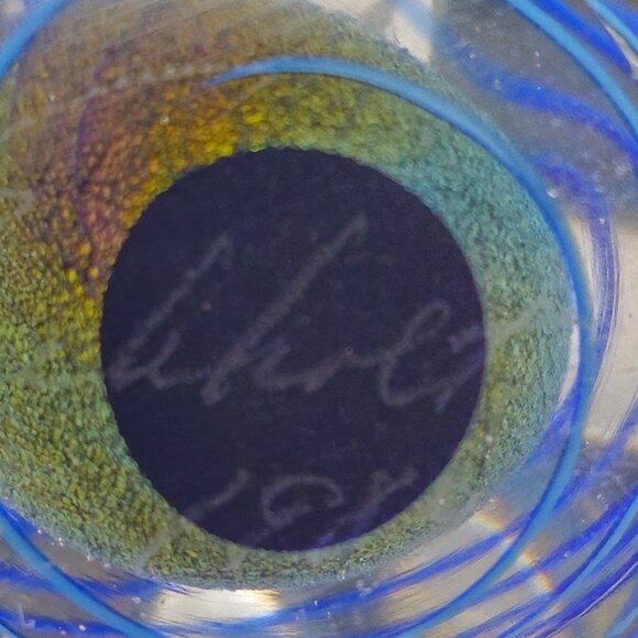 Robert Eickholt Signed 1989 Paperweight 3" Blue Chasm Swirl Vintage Art Glass - Picture 8 of 8